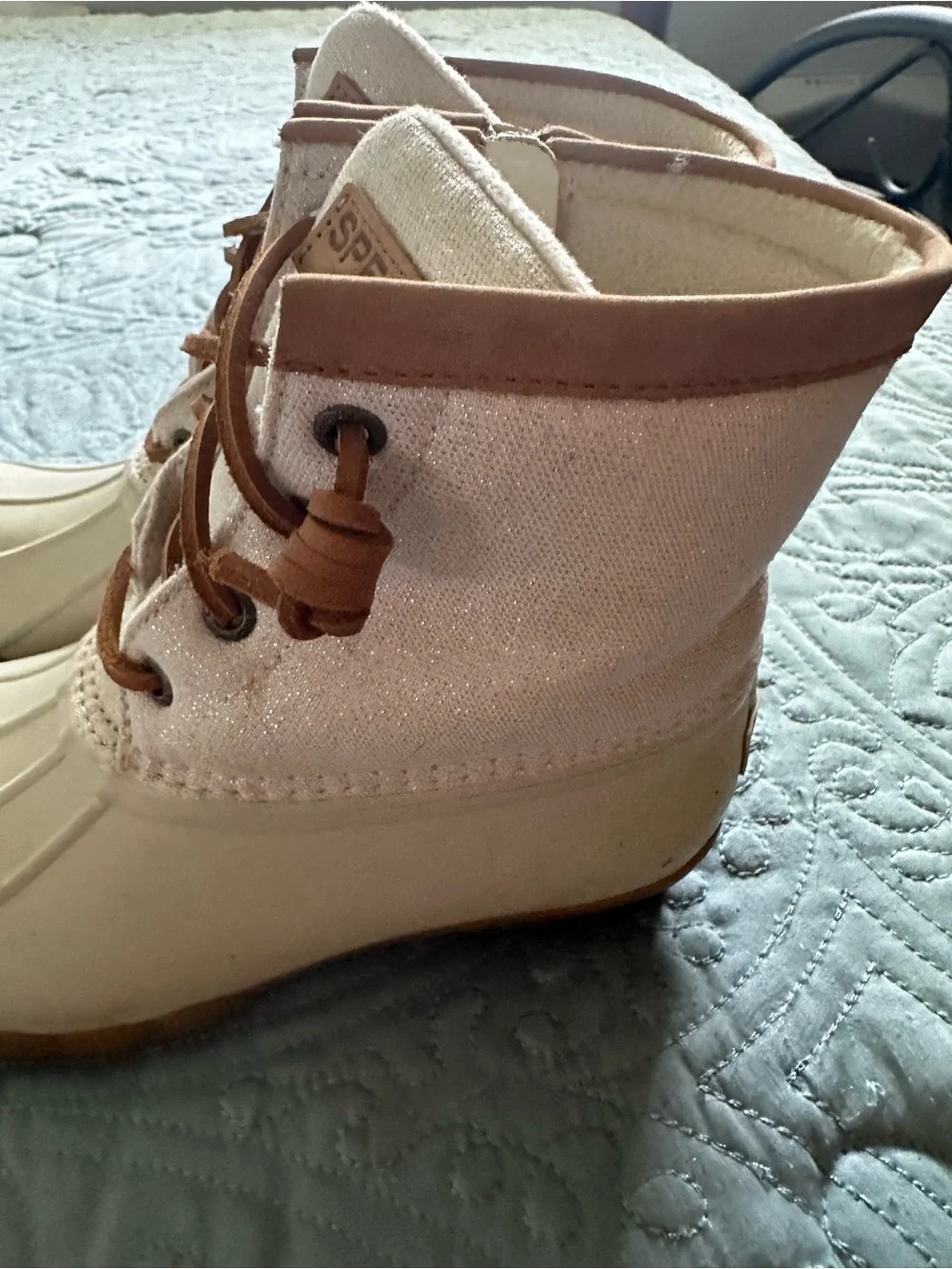 Sperry Cream and Tan Waterproof Lace-Up Duck Boots